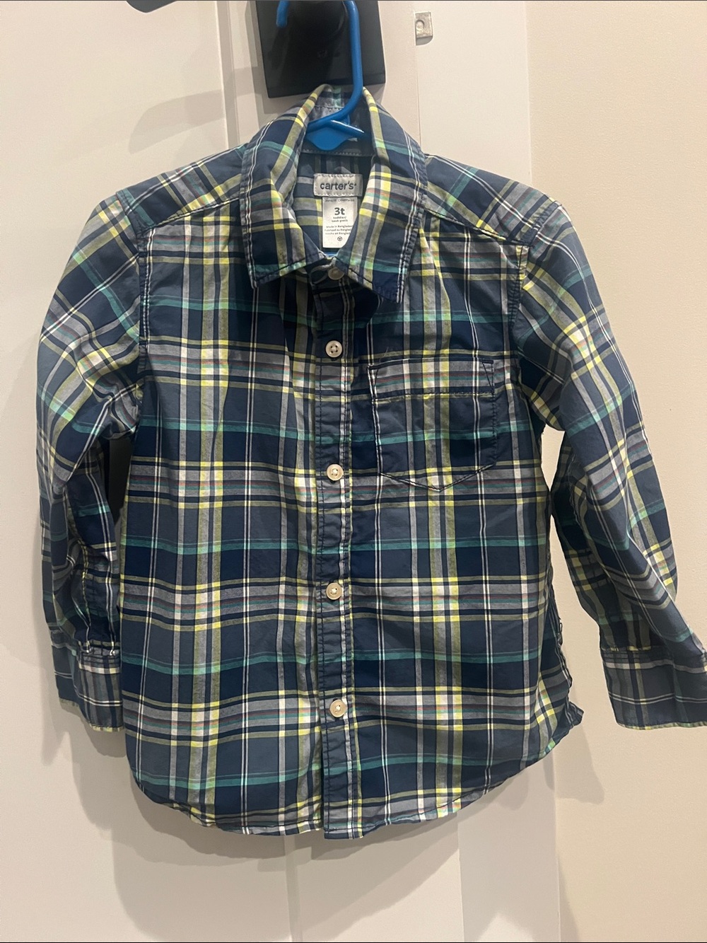 Carter's Navy Plaid Button-Down Shirt with Green Accents